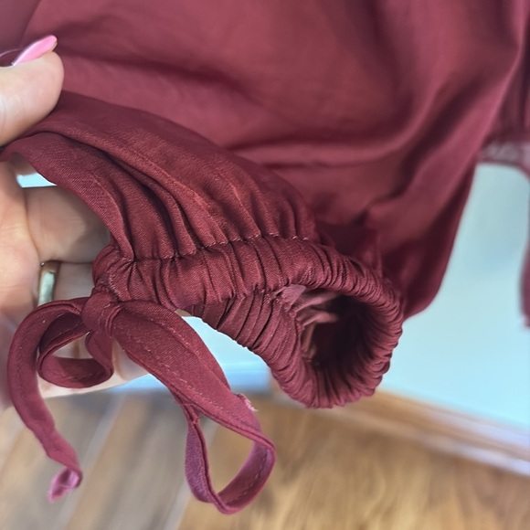 Intimately FREE PEOPLE Another Round bodysuit blouse smocked square neck wine Sm - Picture 7 of 16